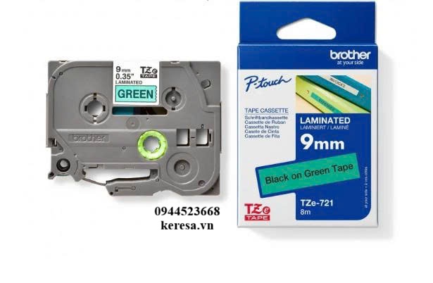 NHÃN IN TZE-721 CHỮ ĐEN NỀN XANH LÁ 9MM X 8M
